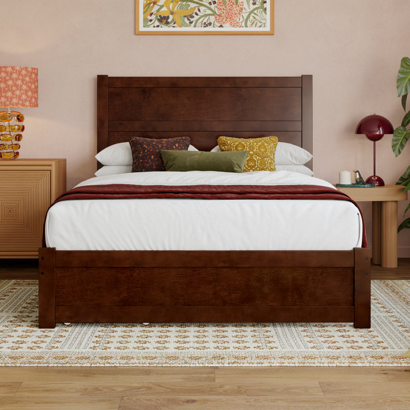 Aveline Wood Platform Bed with Storage Drawers, Walnut, Full