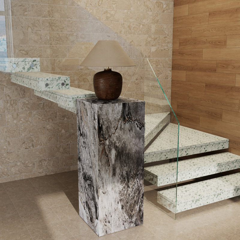 Table de bout carrée en faux marbre et béton, H 36 po x l 14 po x P 14 po, Gris