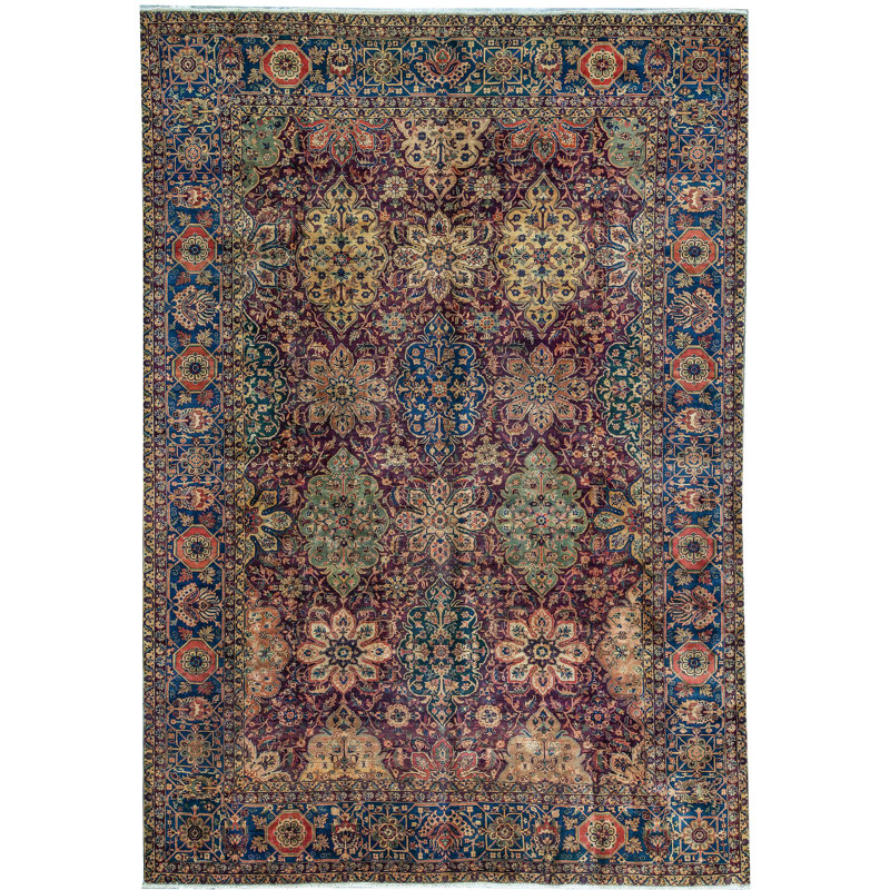 Tapis mauve et bleu noué à la main de haute qualité