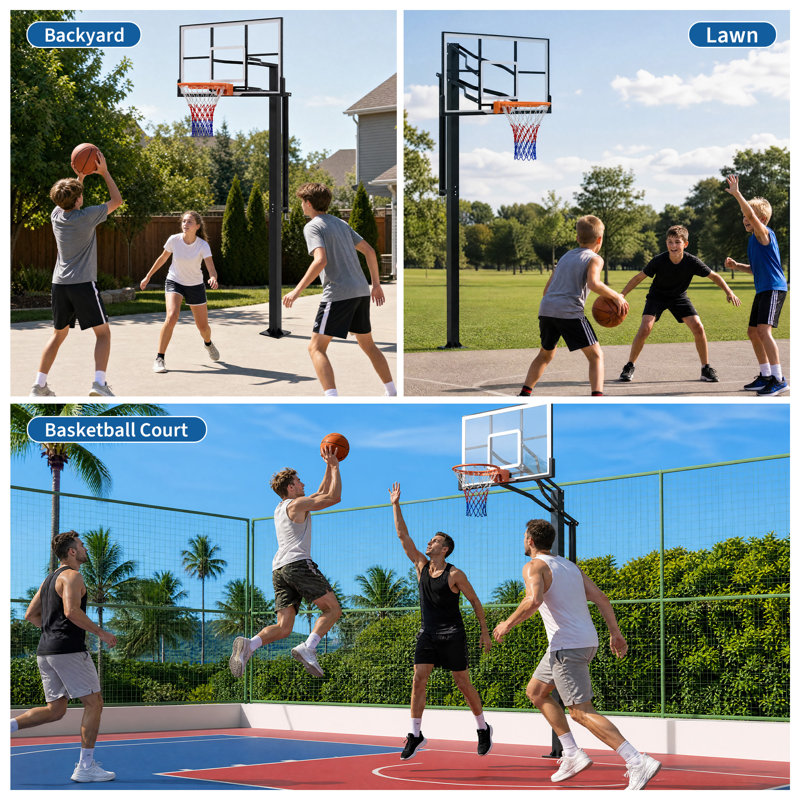 Panneau de basket-ball encastré de 55 po à hauteur réglable de 7,5 à 10 pi pour but extérieur