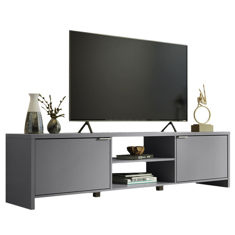 Meuble télé avec console de gestion des câbles pour 65, 75 pouces de rangement multimédia, Gris