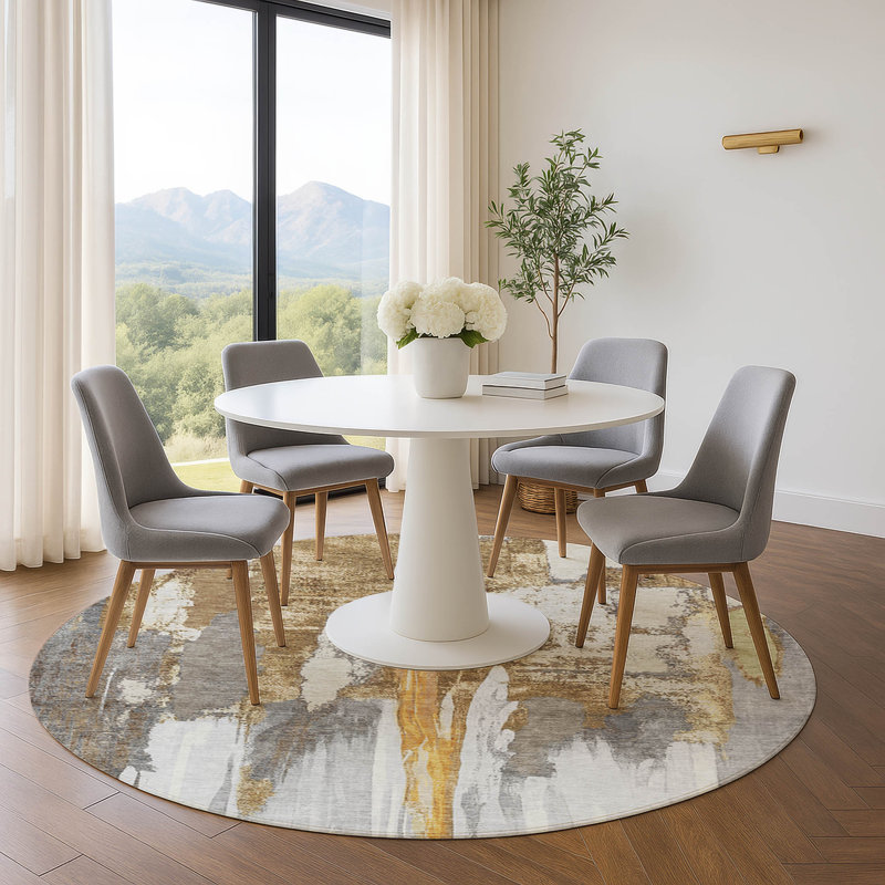 Premium Machine Washable Mouton Abstract Rug, Round 8'