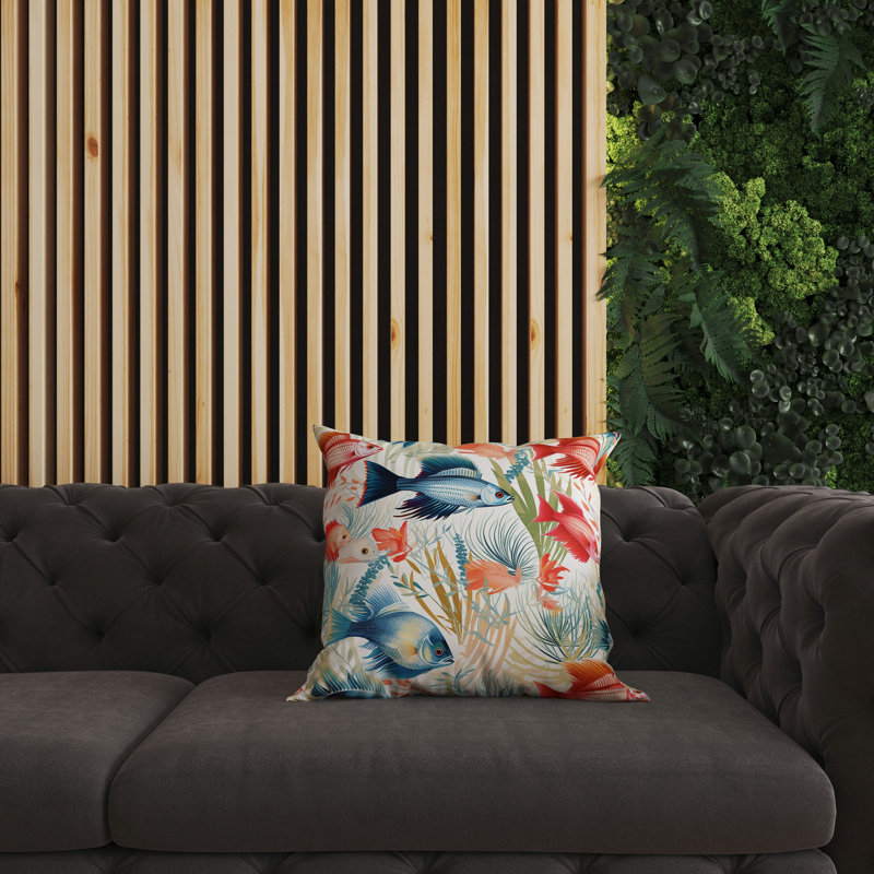 Oreiller réversible intérieur / extérieur Fish Paradise, H 20 po x l 20 po, Bleu/rouge