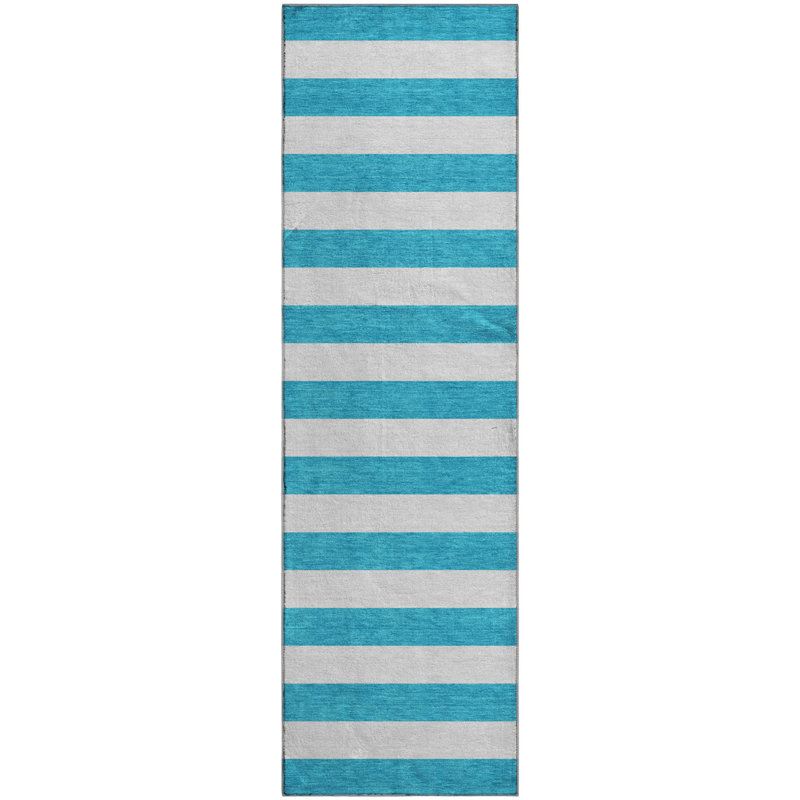 Premium Machine Washable Cerrito AMF528 Teal Rug, Runner 2'3" x 7'6"