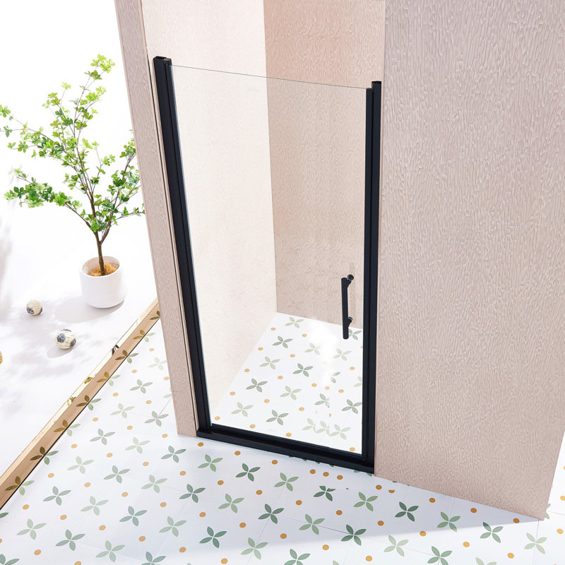 34-35.5"W X 75"H Pivot Single Swing Shower Door, Aluminium Alloy In Matte Black, 1/4" (6Mm) Thick SGCC Tempered Clear Glass.