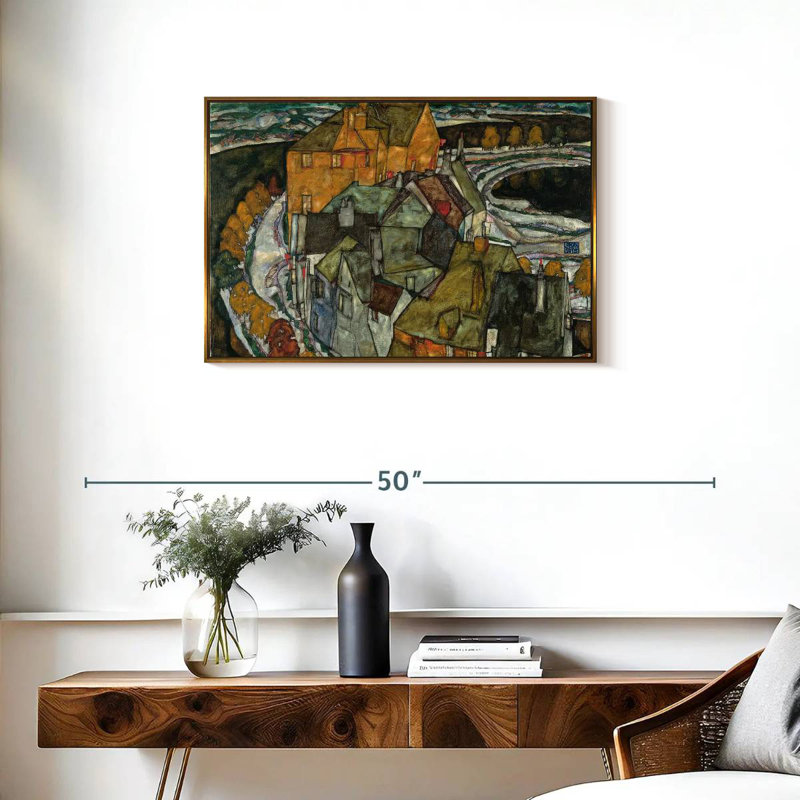 Croissant des maisons II, Cadre flottant doré, 31 po x 21 po