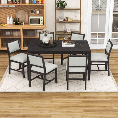 Ensemble de table de salle à manger 7 pièces en bois avec chaises rembourrées
