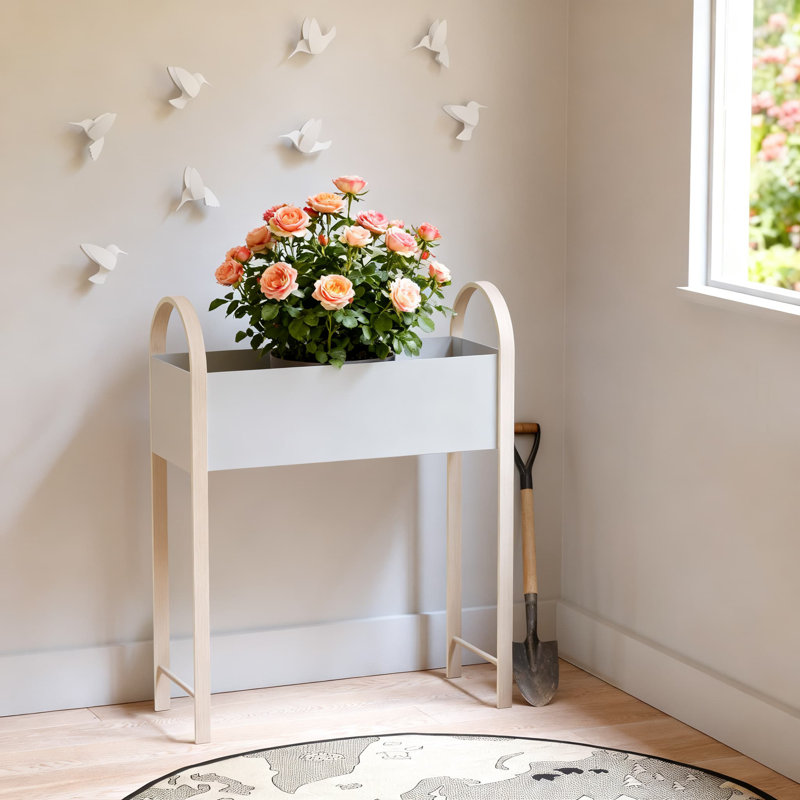Lit de jardin surélevé Bellwood et boîte de rangement autoportante avec plateau intérieur, pieds en métal antirouille et en bois naturel pour la présentation des plantes d'intérieur et l'organisation à la maison
