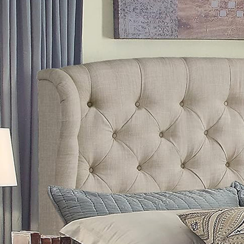 Tête de lit tapissier à oreilles de luxe en lin - Moderne - Hauteur réglable - Capitonnage à boutons, Beige, Très grand lit