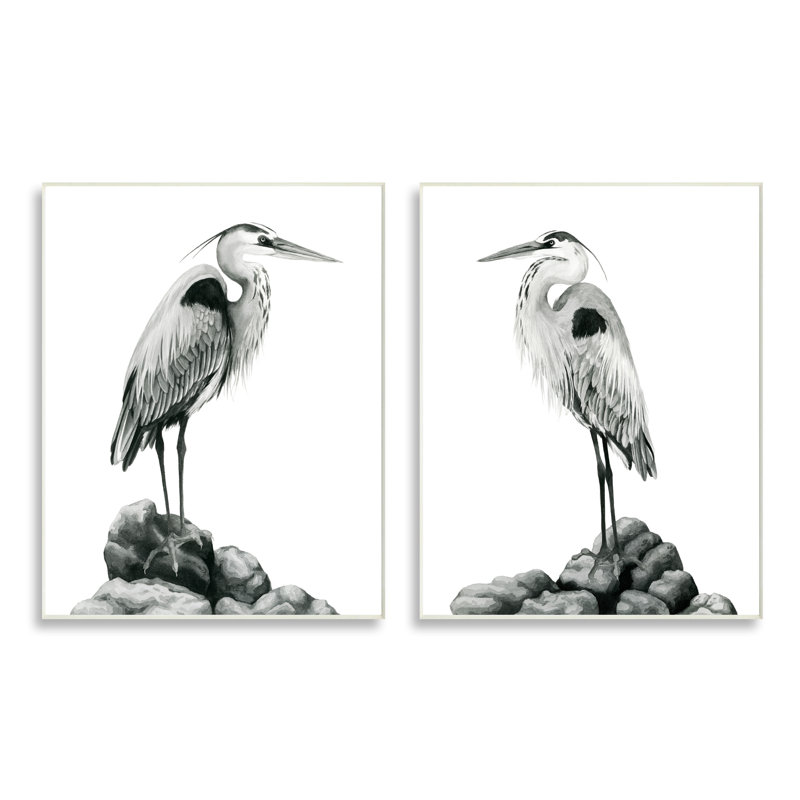 «Great Herons», ensemble de 2 impressions sur bois, Bois, H 15 po x l 10 po x P 0,5 po