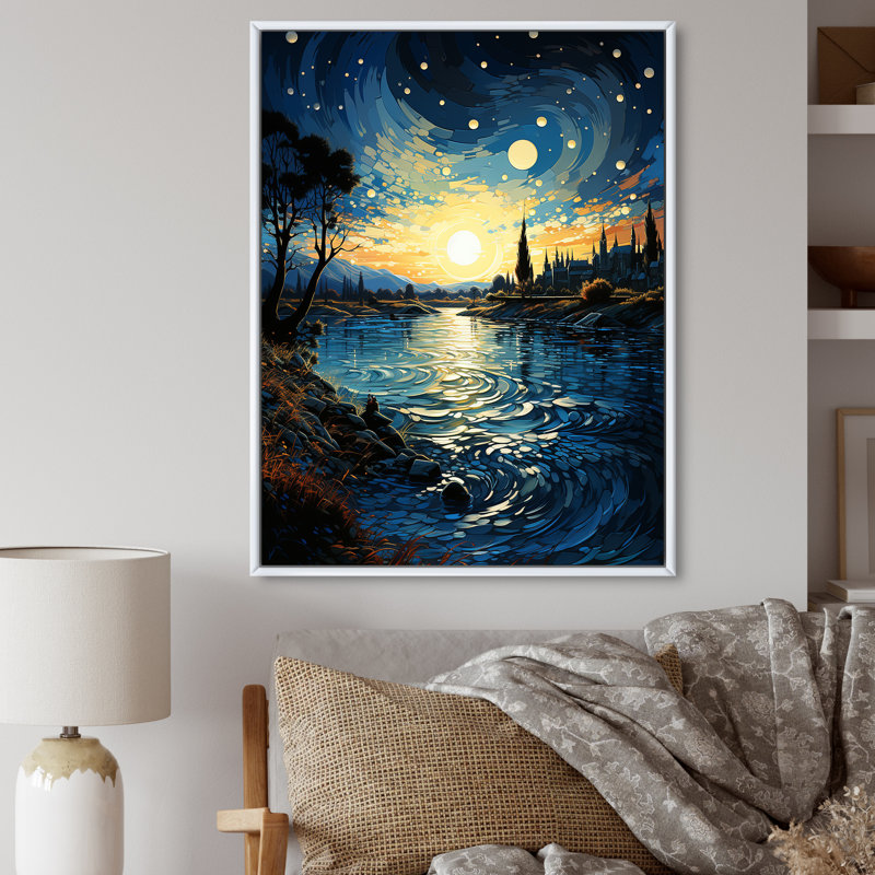 «Sandara The Starry Night Over The Rhone IV», reproduction sur toile, Cadre flottant blanc, H 40 po x l 30 po x P 1,5 po