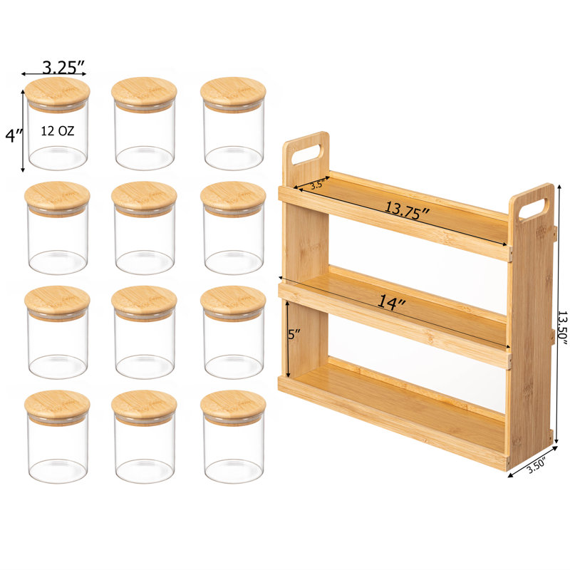 Versatile 3-tier Bamboo Spice Rack And Pantry Organizer With 12 Glass Jars - Perfect For Countertop Storage In Kitchens To Keep Seasoning Containers Neatly Displayed And Easily Accessible