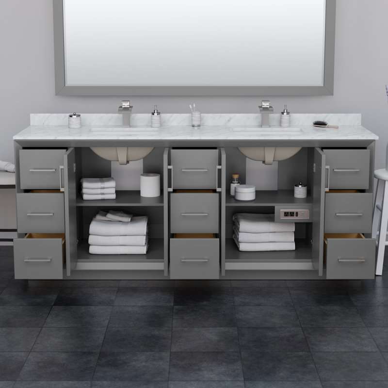 Strada 84'' W Double Vanity, Satin Bronze, Dark Gray, WDX13315