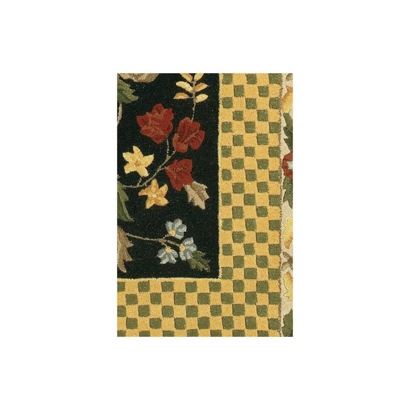 Metro Authentic Hand-Tufted Handmade Black, Yellow & Green Modern Floral Wool Area Rug, Rectangle 5' x 7'6"