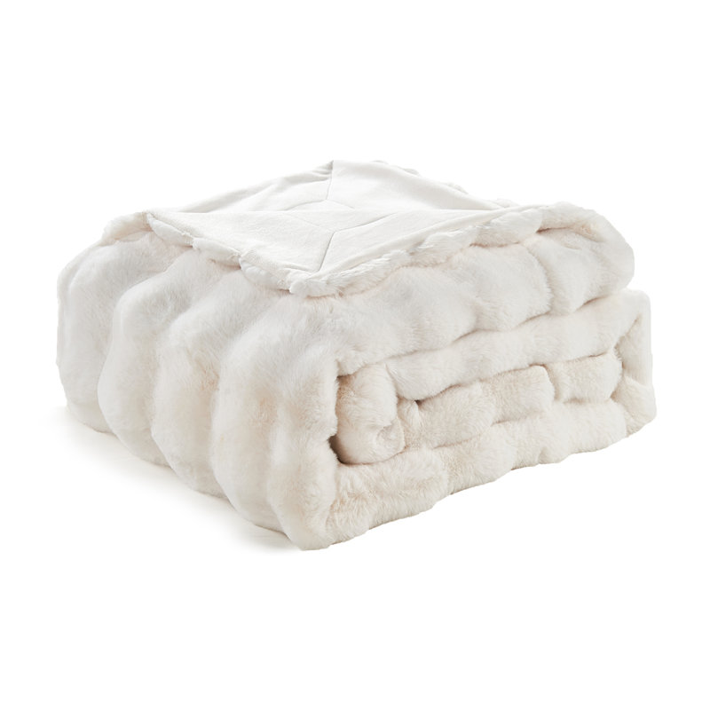 Jeté en fausse fourrure Bubble, Blanc, L 50 po x L 60 po