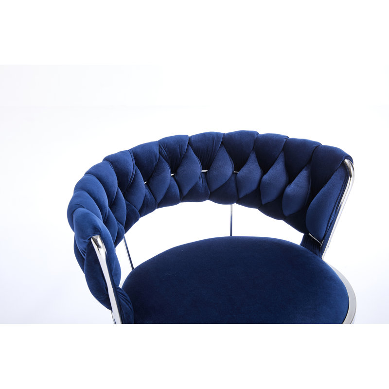 Ensemble de 2 tabourets de bar, avec repose-pieds chromé et base pivotante en velours à levage mécanique réglable + tabouret de bar simple à pieds chromés - Bleu