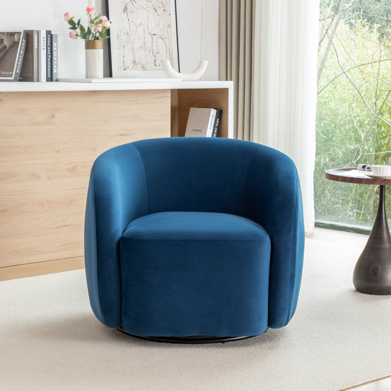 Fauteuil demi-tonneau pivotant en velours Arrun, Marine