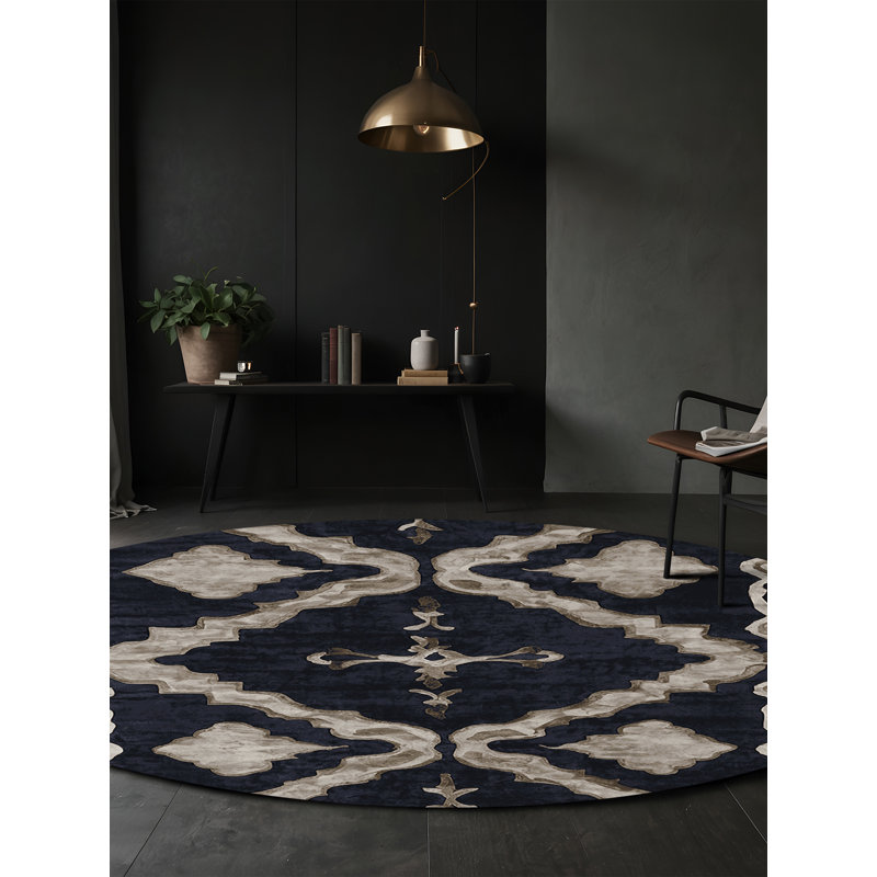 Machine Washable Gray Area Rug, Round 4'