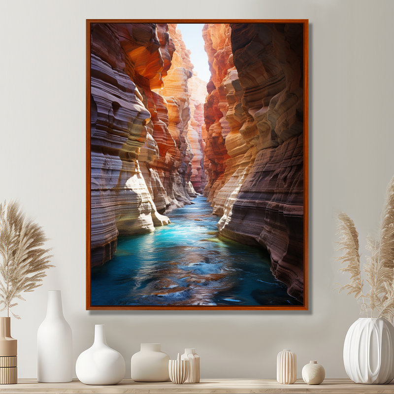 Canyon antilope turquoise, gouttes - art mural Canyon, H 40 po x l 30 po x P 1,5 po, Cadre flottant brun