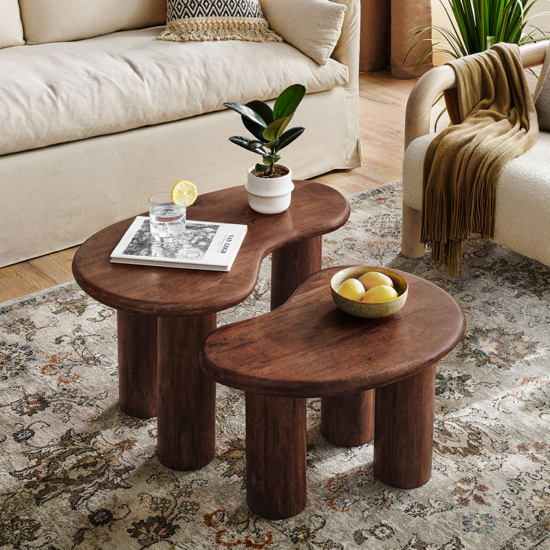 Ensemble de tables basses gigognes en bois de manguier Hackney, Noyer