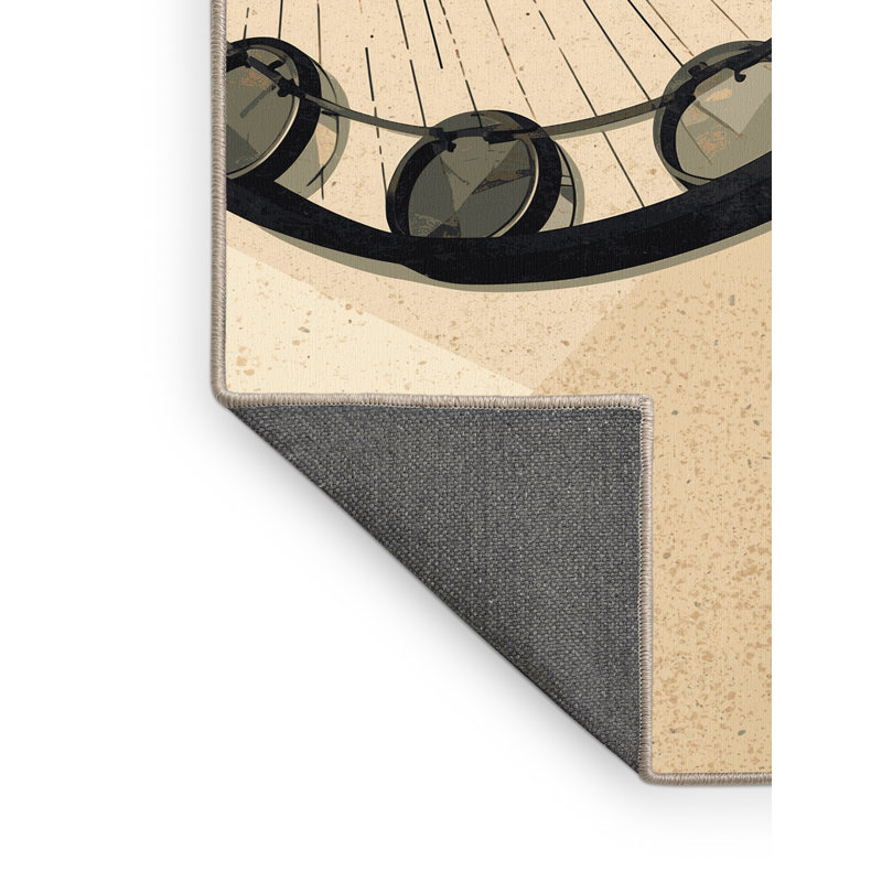 Soft Plush Mondale Tambourine Modern Geometric Area Rug in Beige – Beige Binding, 8x10