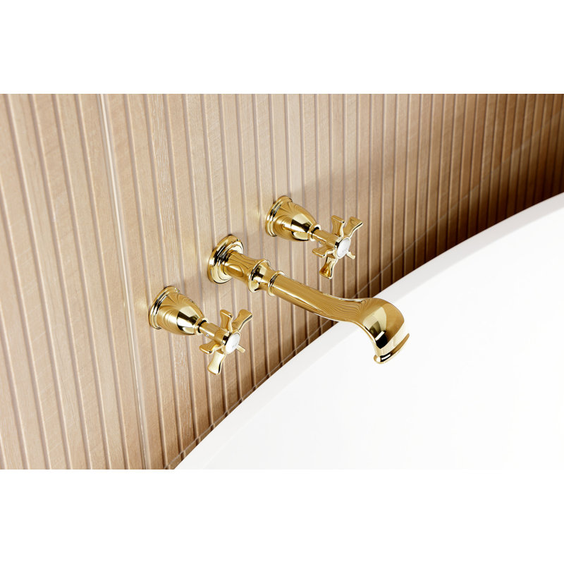 Kingston Brass Hamilton Two-Handle 3-Hole Wall Mount Roman Tub Faucet, Polished Brass