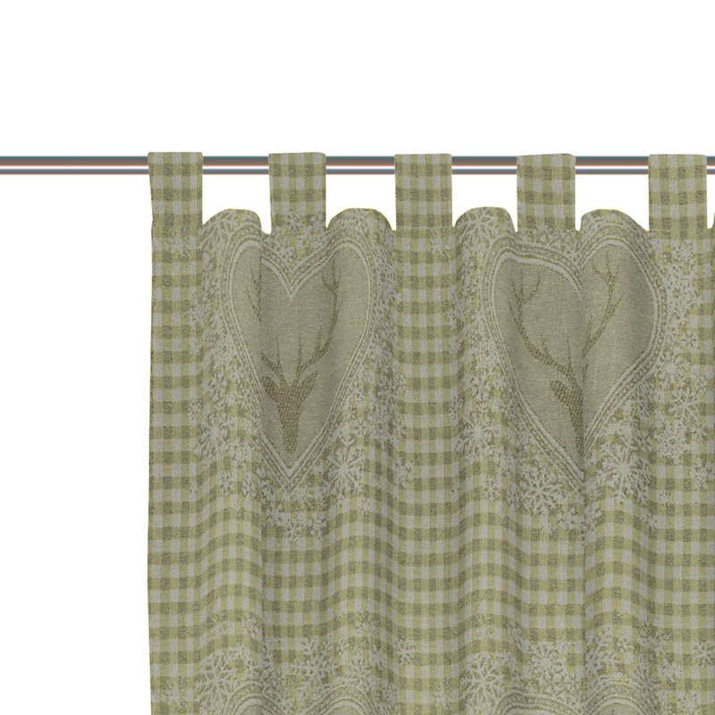 Devos Room Tab Top Curtain Single Panel, Opaque, 132cm Width x 175cm Drop, Grey / Green