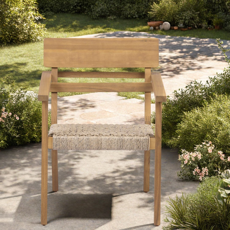 Ensemble de 2 chaises de salle à manger rustiques modernes pour patio, en bois d'acacia et résine tressée, supportant jusqu'à 180 kg (400 lb) à l'extérieur