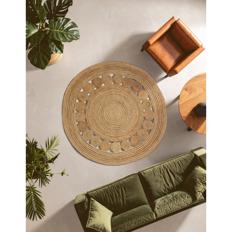 Round Solid Colour Jute / Sisal Hand Tufted 152cm X 152cm Area Rug, Brown