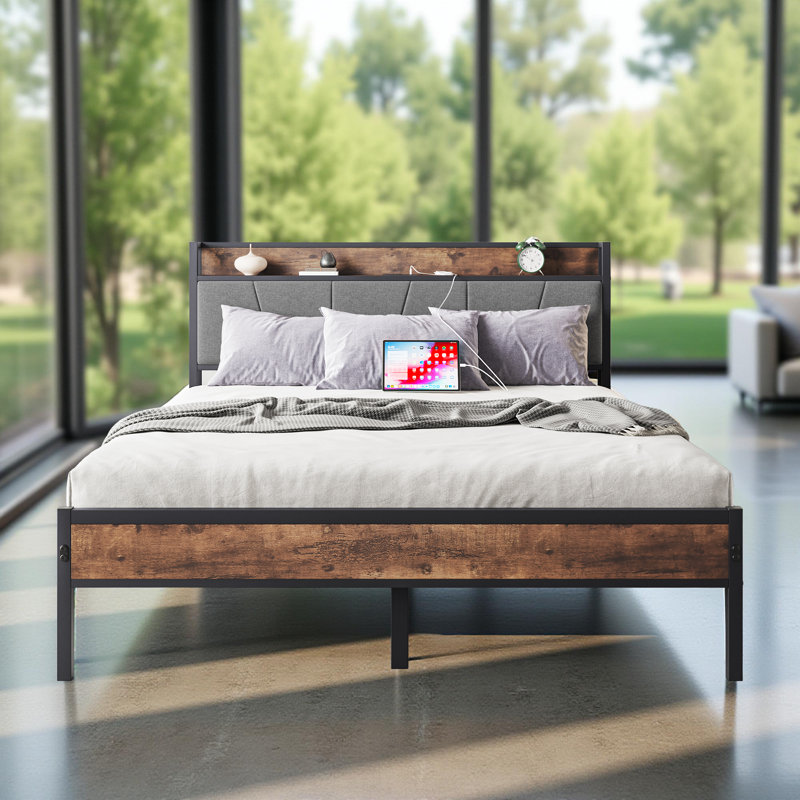 Queen Size White Metal Platform Bed Frame