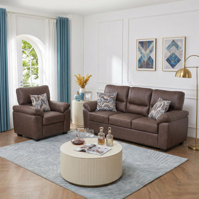 2-Piece Living Room Set - Faux Leather Chair And Sofa