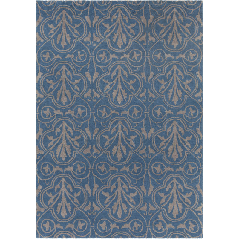 Dollins Authentic Hand-Tufted Handmade Blue & Grey Transitional Arabesque Botanical Wool Area Rug, 7' x 10'