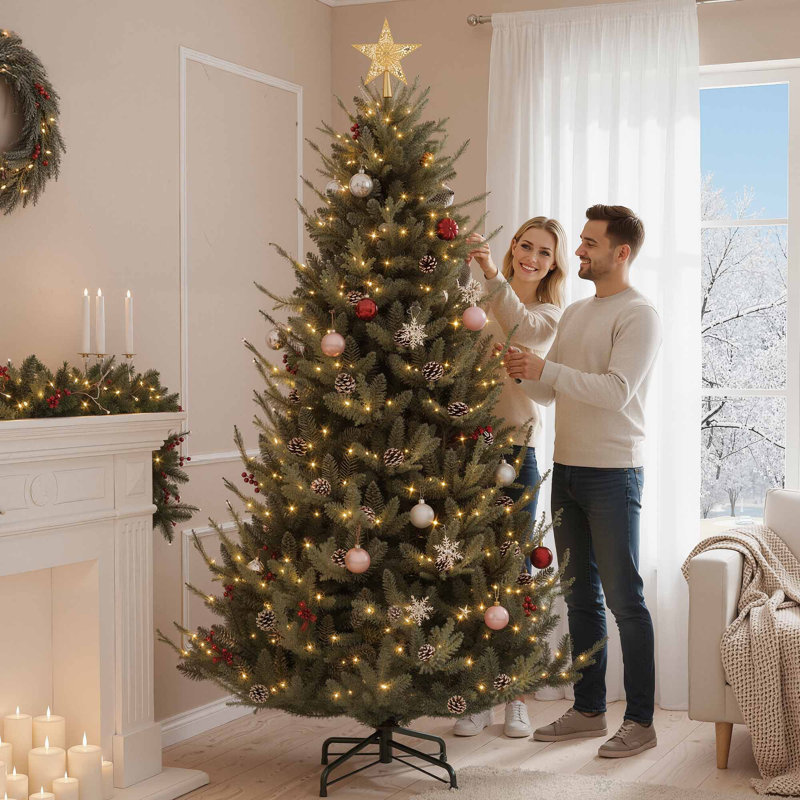 Arbre de Noël épinette pré-éclairé 6 pi avec pommes de pin 6 pi, H 6 pi