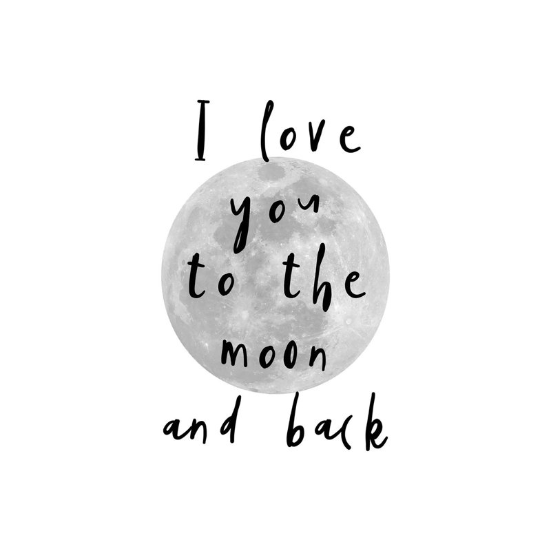I Love You To The Moon Black - Wrapped Canvas Print, 20.32 cm H x 30.48 cm W