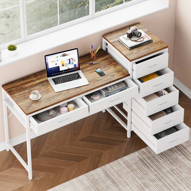 L-Shaped Steel Writing Desk, Brown