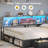 Corner Bed Frame Full Size With Bookcase Storage & Rgb Lights, Charging Station, Metal Daybed With 3 Drawers & 2 Open Cubbies, For  Small Space-117562243-117562242