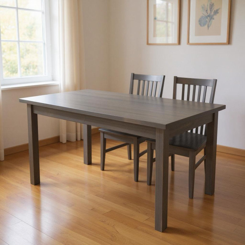  60" Gray Solid Wood Dining Table, 30"H x 60"L x 27"W, Dark Gray
