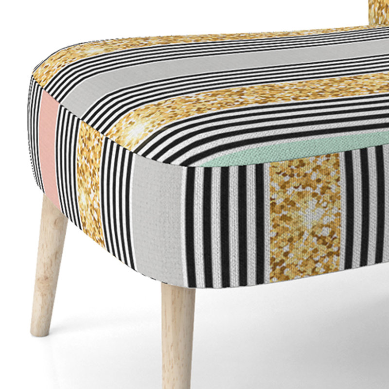 Chaise d'appoint rembourrée à motifs dorée et grise