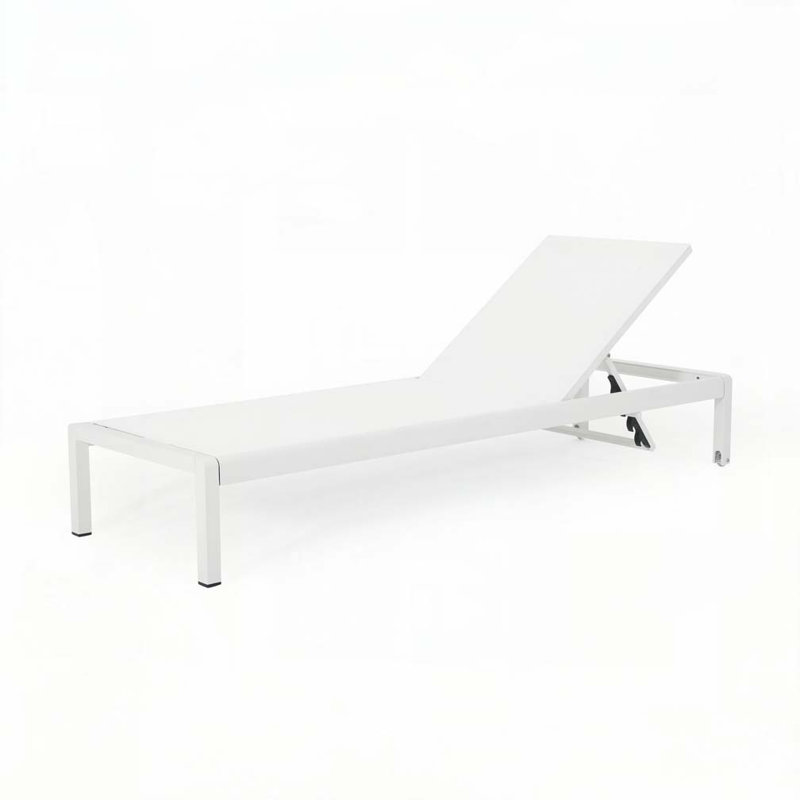 Outdoor Chaise Lounge with 5-Level Adjustable,Durable Aluminum Frame & PVC-coated polyester Mesh, White
