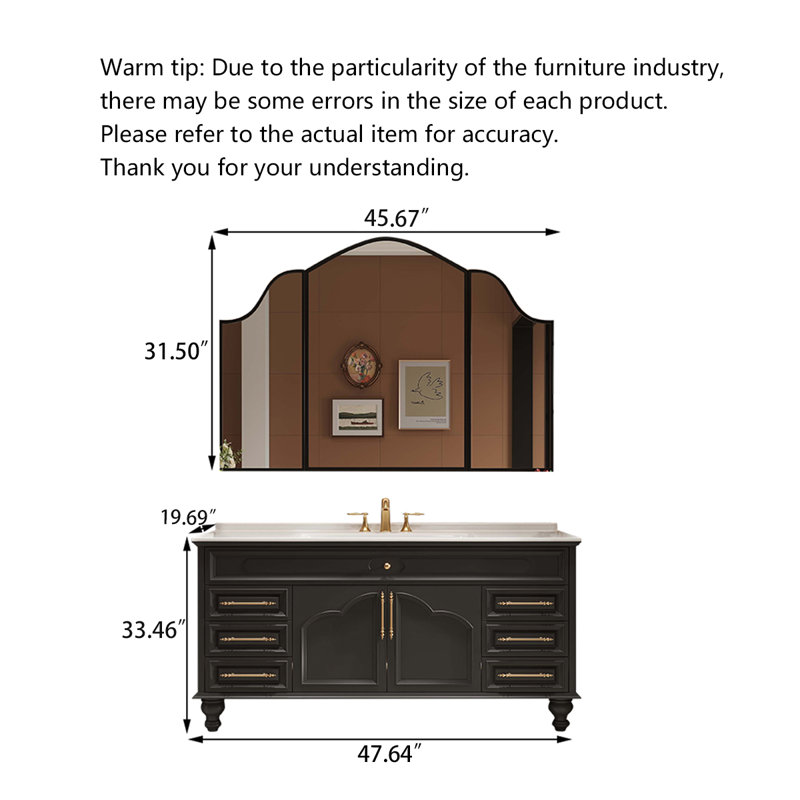 Meuble-lavabo français rétro en bois d'hévéa avec comptoir en pierre frittée