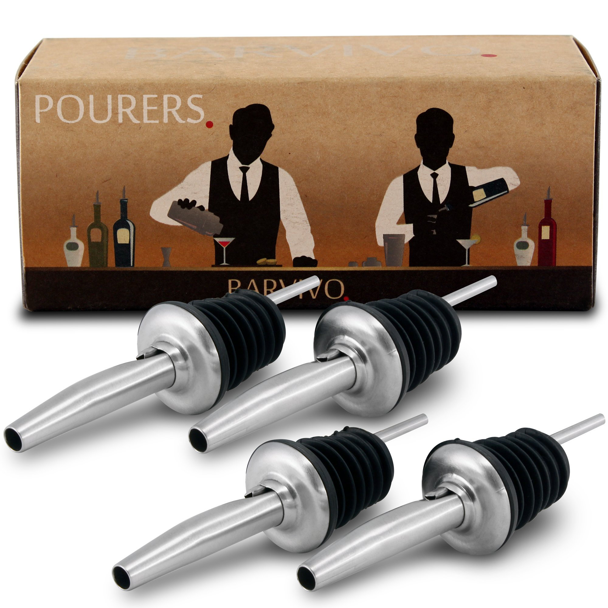 Barvivo Professional Liquor Pourers Set Of 4 Classic Free Flow Liquor