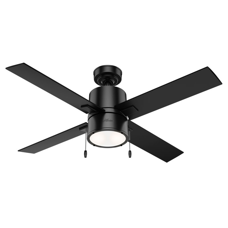 Ventilateur de plafond standard à 4 pales de 52 po avec lumières et chaînes à tirer Beck, Noir mat