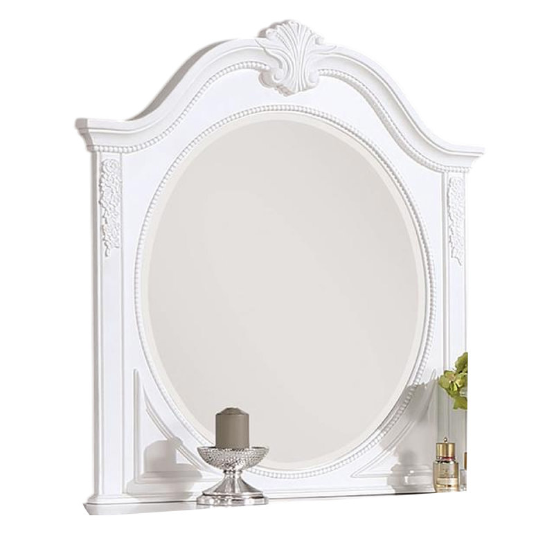 Miroir de commode Alci, cadre sculpté de 42 pouces, bois massif blanc classique