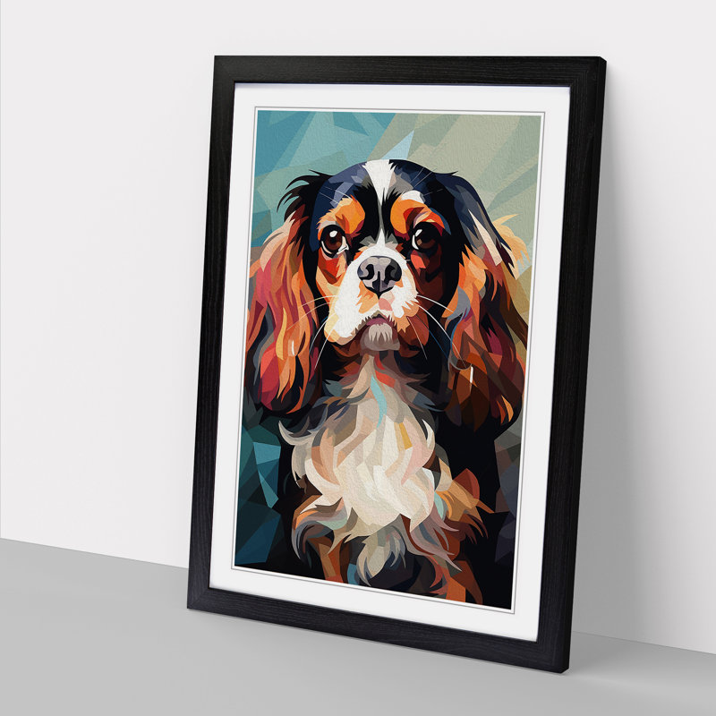Cavalier King Charles Spaniel Cubism No.2 - Single Picture Frame Print on Wood, 64cm H x 46cm W x 2cm D, Black Framed