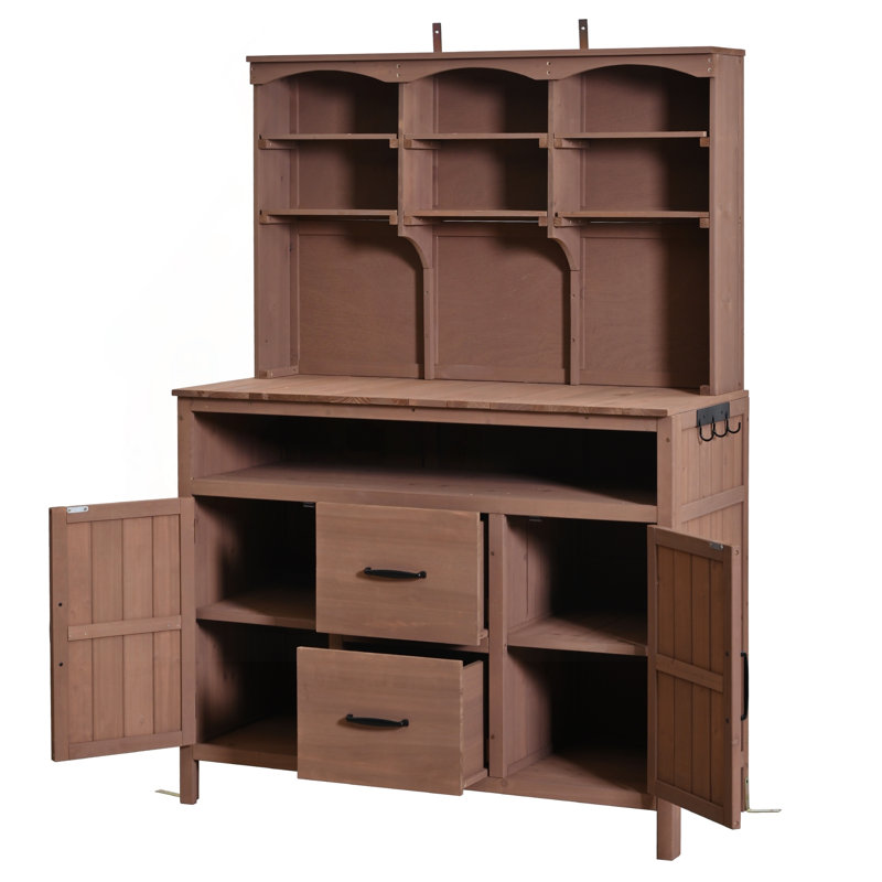 Large Fir Wood Potting Bench, 45.3"L Multi-Functional Outdoor Island (Brown), Brown