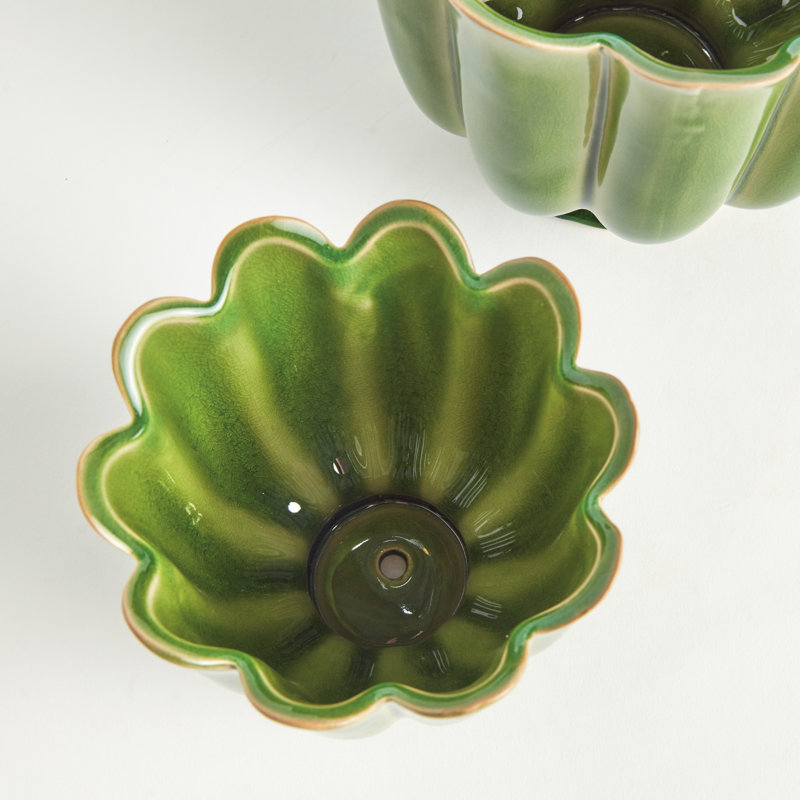 Petale Reactive Glaze Footed Pots in Green, Green