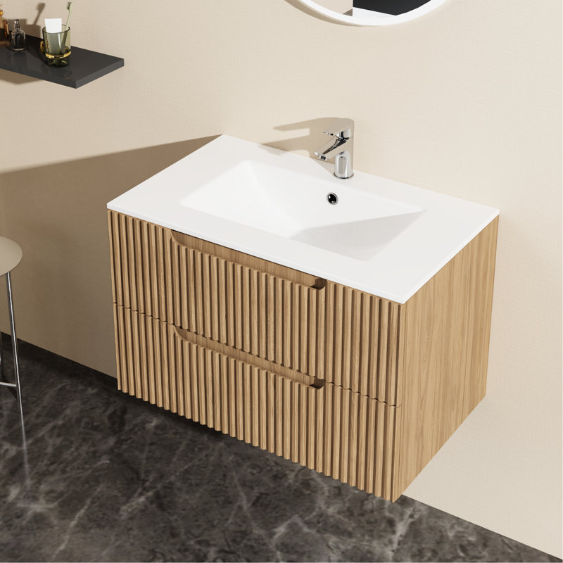 Lavabo de salle de bain encastrable 30 po en céramique blanche, design moderne, finition longue durée, lavabo en céramique simple à laver, blanc, pour meuble-lavabo, style et entretien