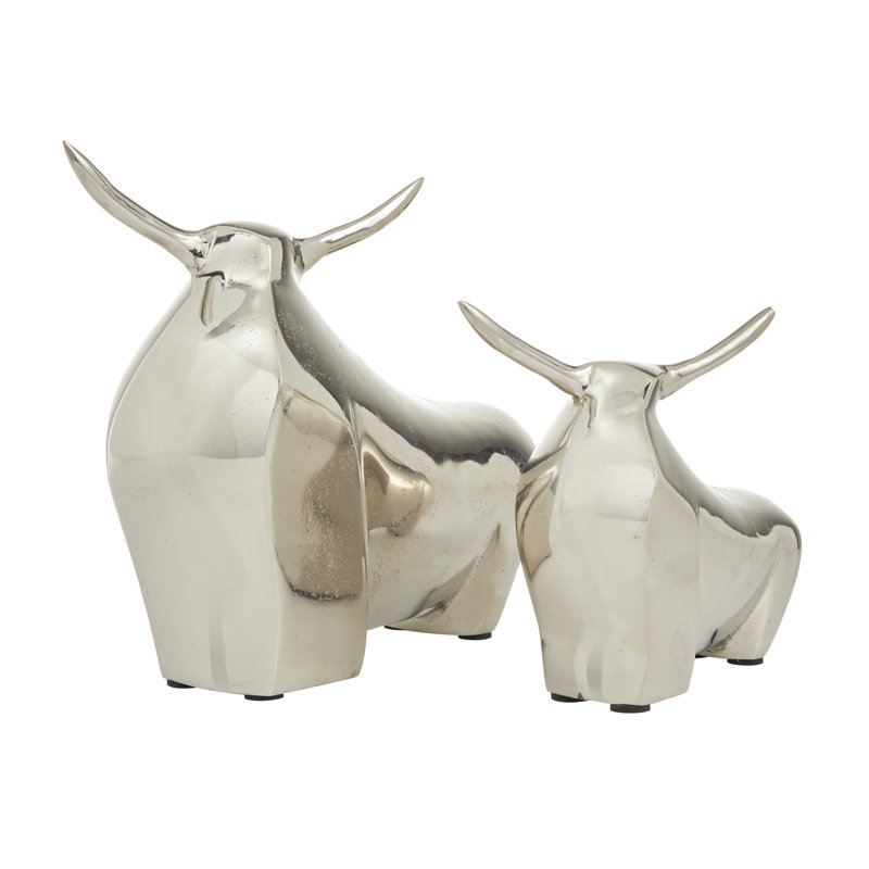 Ensemble de sculpture de taureau en aluminium et métal, Argent