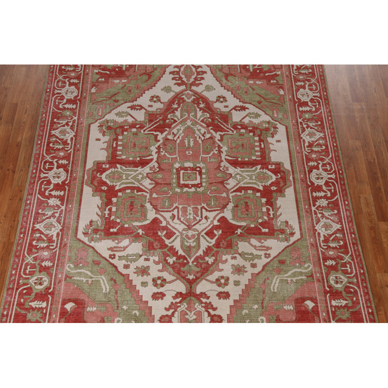 Tapis oriental ivoire en laine Heriz Serapi noué à la main 7 x 10