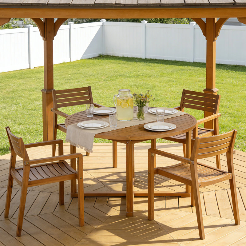 Ensemble de salle à manger de patio 5 pièces en bois d'acacia avec table ronde à lattes de 47,2 po et 4 chaises
